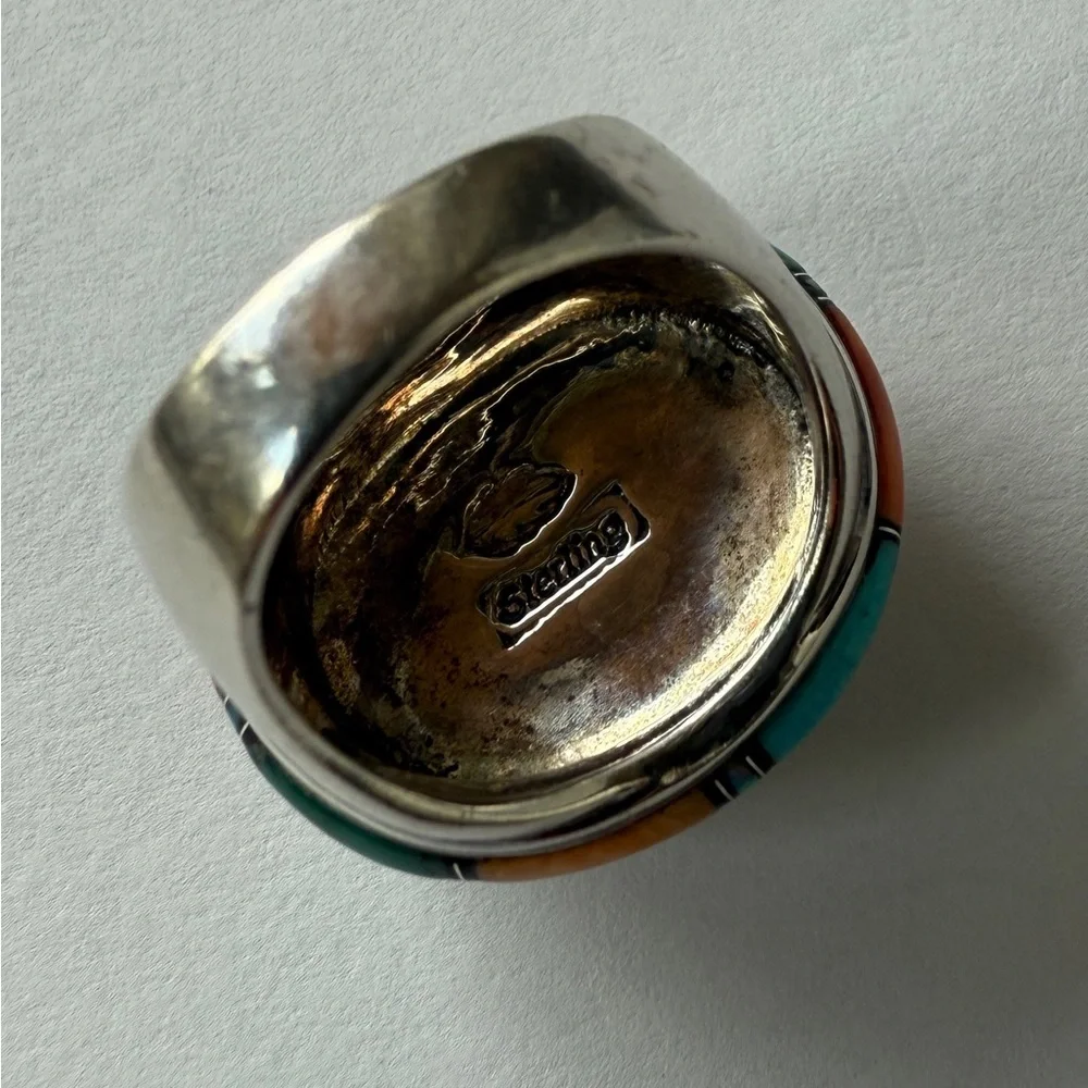 Genuine Turquoise & Sterling Sliver Native American Handmade Ring - Picture 7 of 9